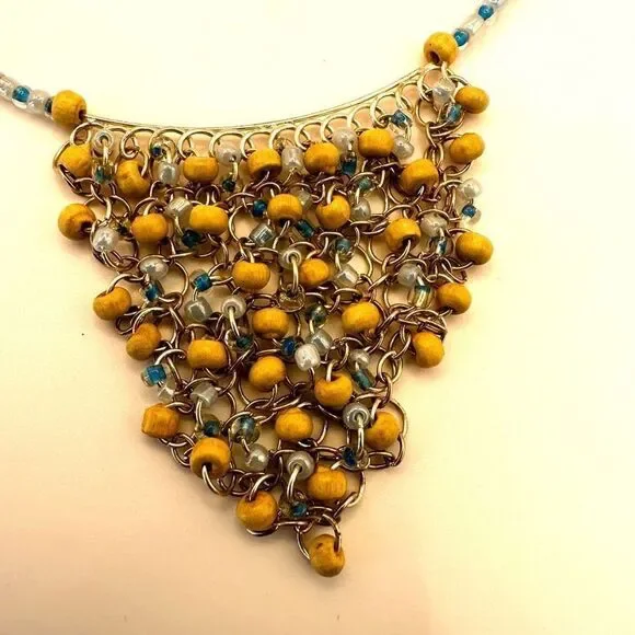Blue and tan beaded choker necklace - Picture 7 of 7